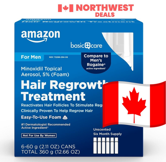 Amazon Basic Care Minoxidil 5% Men’s Hair Regrowth Foam *EXP: 07/2026 - 6 Cans (6 Month Supply- Full Box)